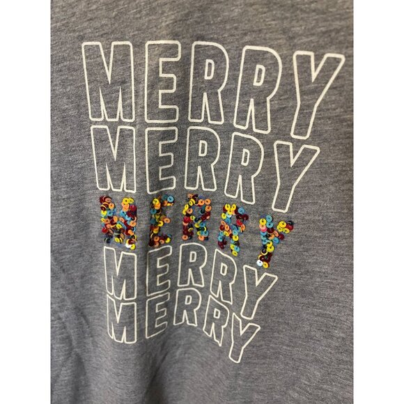 Lane Bryant Gray V Neck Merry Holiday Sparkle Detail 3/4 Sleeve T Shirt Sz 22 - Picture 4 of 8